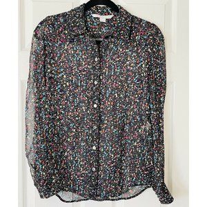 DVF Mariah Silk Multi Color Button Down Sheer Blouse - 2